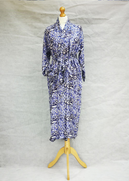 Conscious Apparel bamboo silk handblock printed dressing gown - blue ...